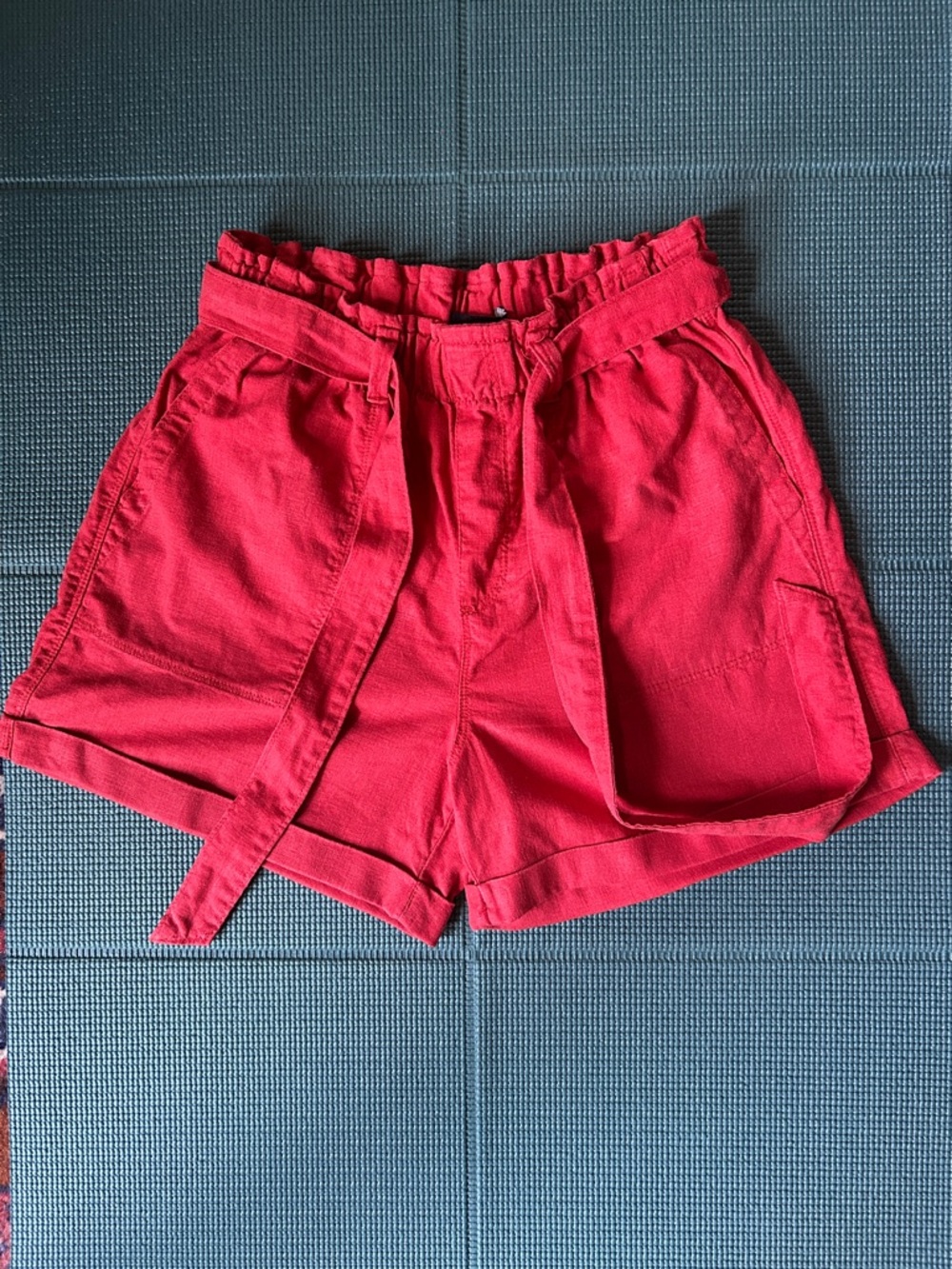 Sanctuary paperbag linen mix shorts. Brick red, small.